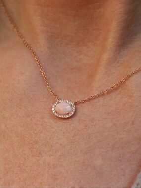 MEIRA T 14ct Rose Gold Peach Opal & Diamond Necklace NEW